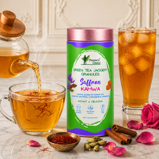 Saffron Kahwa Green Tea Instant Jaggery Granules