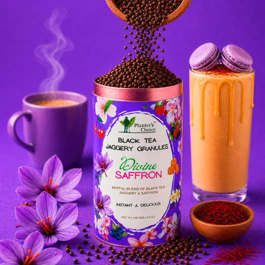 Saffron Black Tea Instant Jaggery Granules